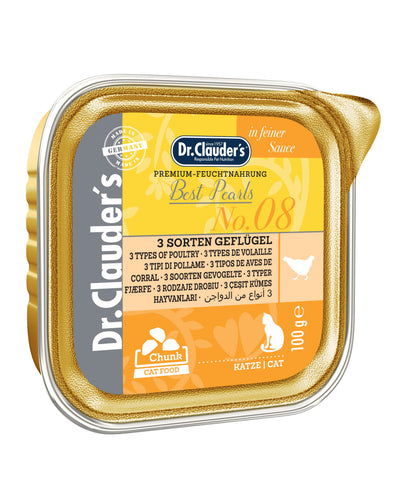 Dr.Clauder’s | Best Pearls N.º 8, tres aves de corral para gatos — Bandeja de 100 g
