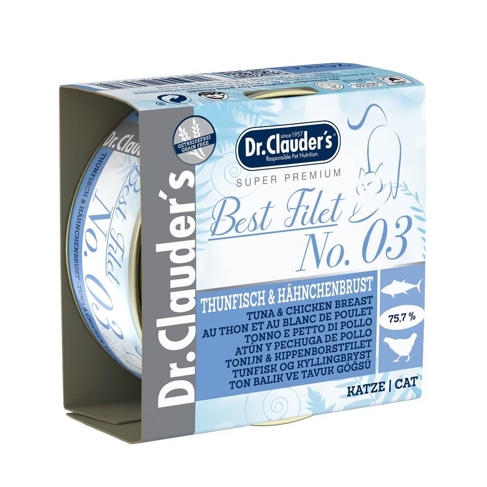 Dr.Clauder’s | Best Filet N.º 3, pechuga de pollo y atún para gatos — Lata de 70 g