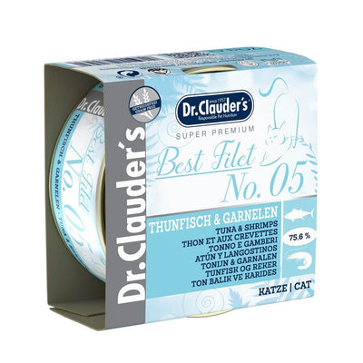 Dr.Clauder’s | Best Filet N.º 5, atún y langostinos para gatos — Lata de 70 g