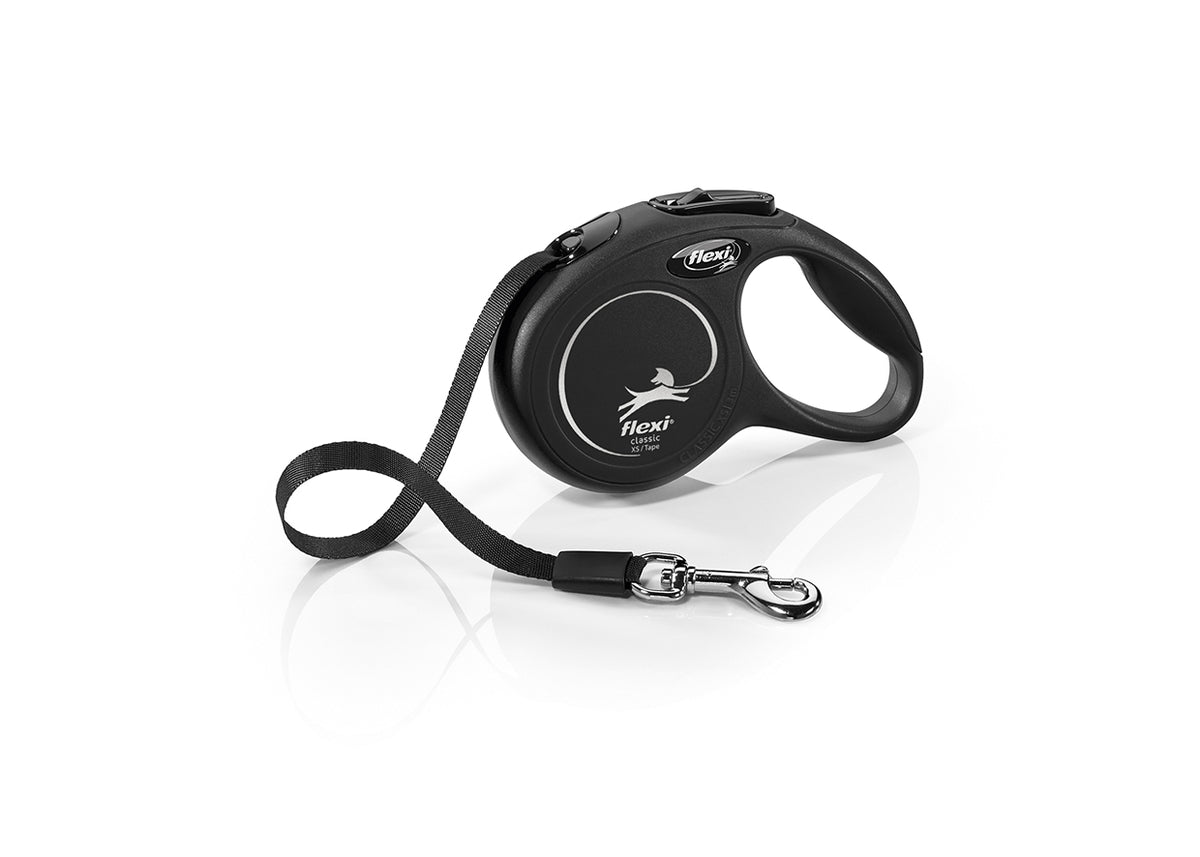 Flexi New Classic, correa extensible de cinta, XS · 12kg · 3m · Negro