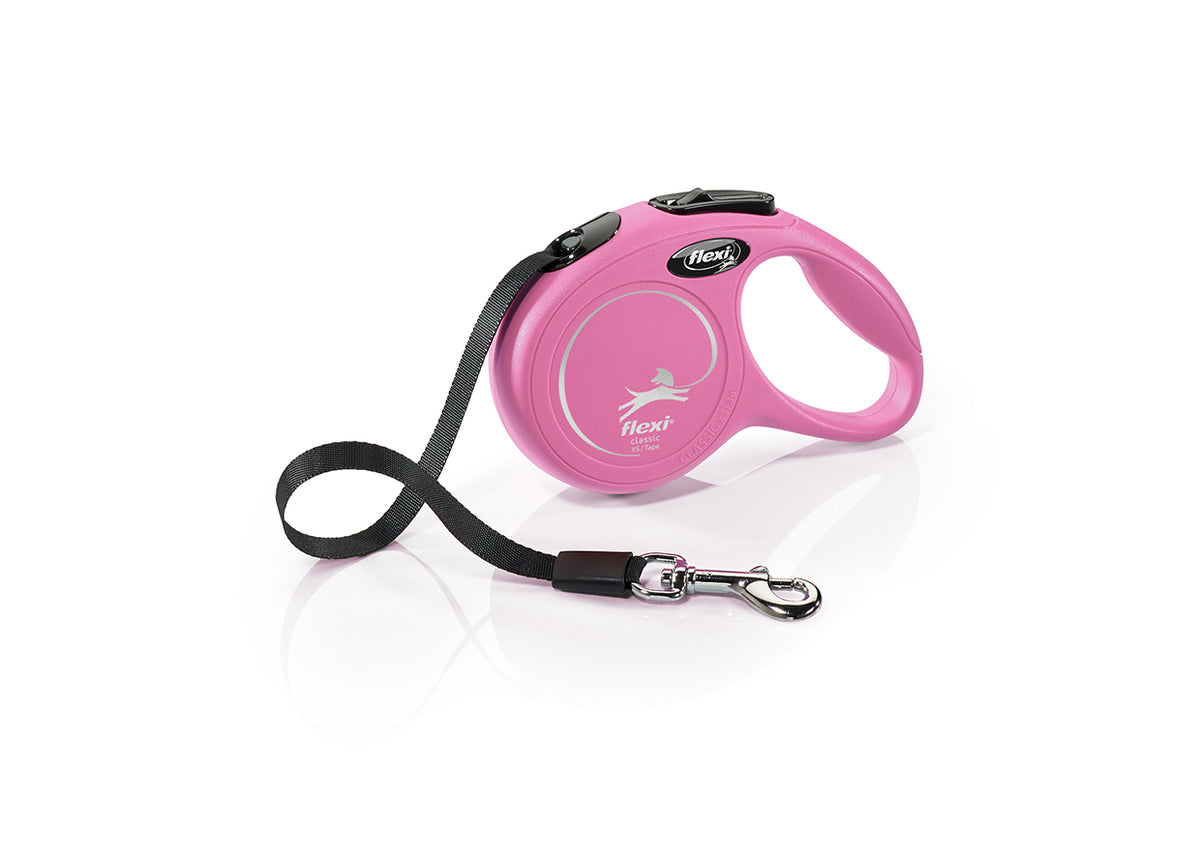 Flexi New Classic, correa extensible de cinta, XS · 12kg · 3m · Rosado