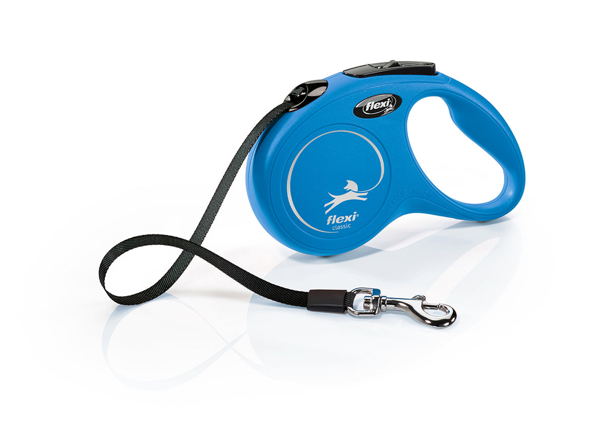 Flexi New Classic, correa extensible de cinta, S · 15kg · 5m · Azul