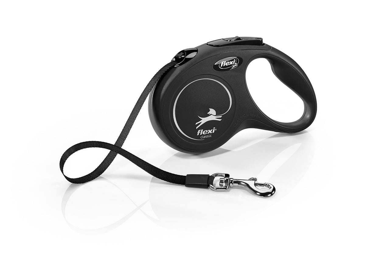 Flexi New Classic, correa extensible de cinta, S · 15kg · 5m · Negro