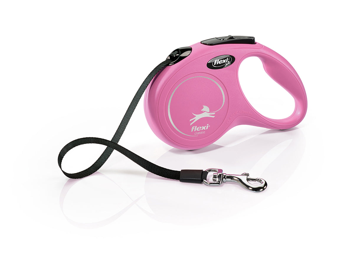 Flexi New Classic, correa extensible de cinta, S · 15kg · 5m · Rosado
