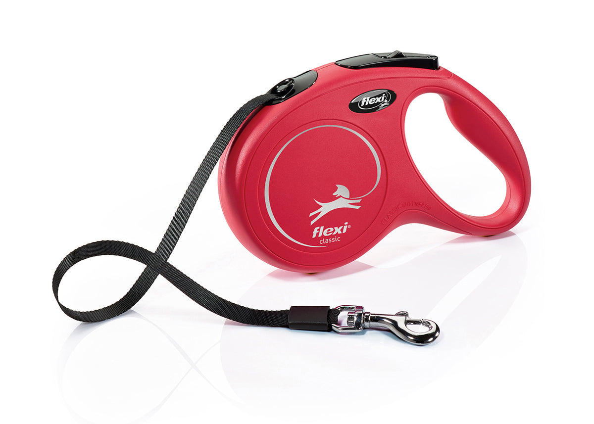 Flexi New Classic, correa extensible de cinta, M · 25kg · 5m · Rojo