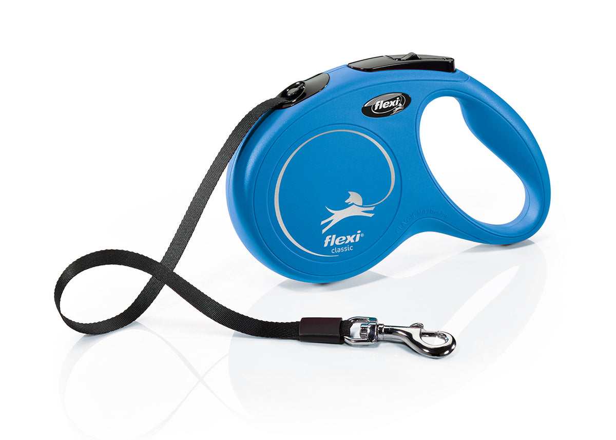 Flexi New Classic, correa extensible de cinta, M · 25kg · 5m · Azul