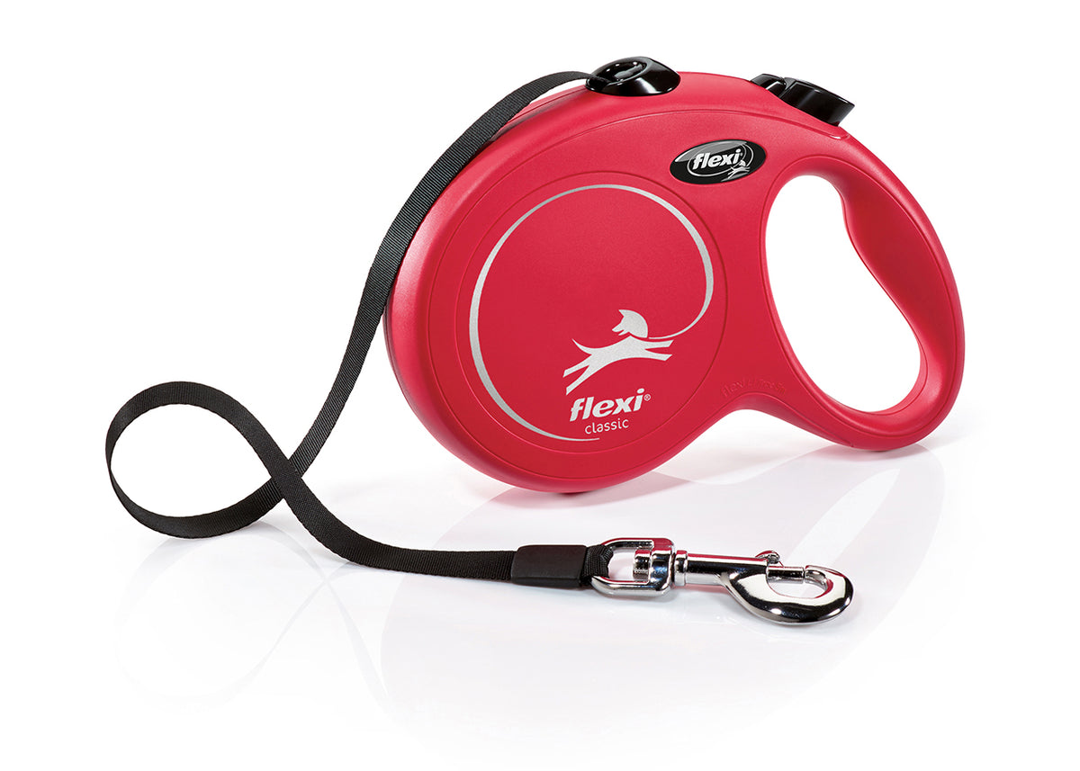 Flexi New Classic, correa extensible de cinta, L · 50kg · 5m · Rojo