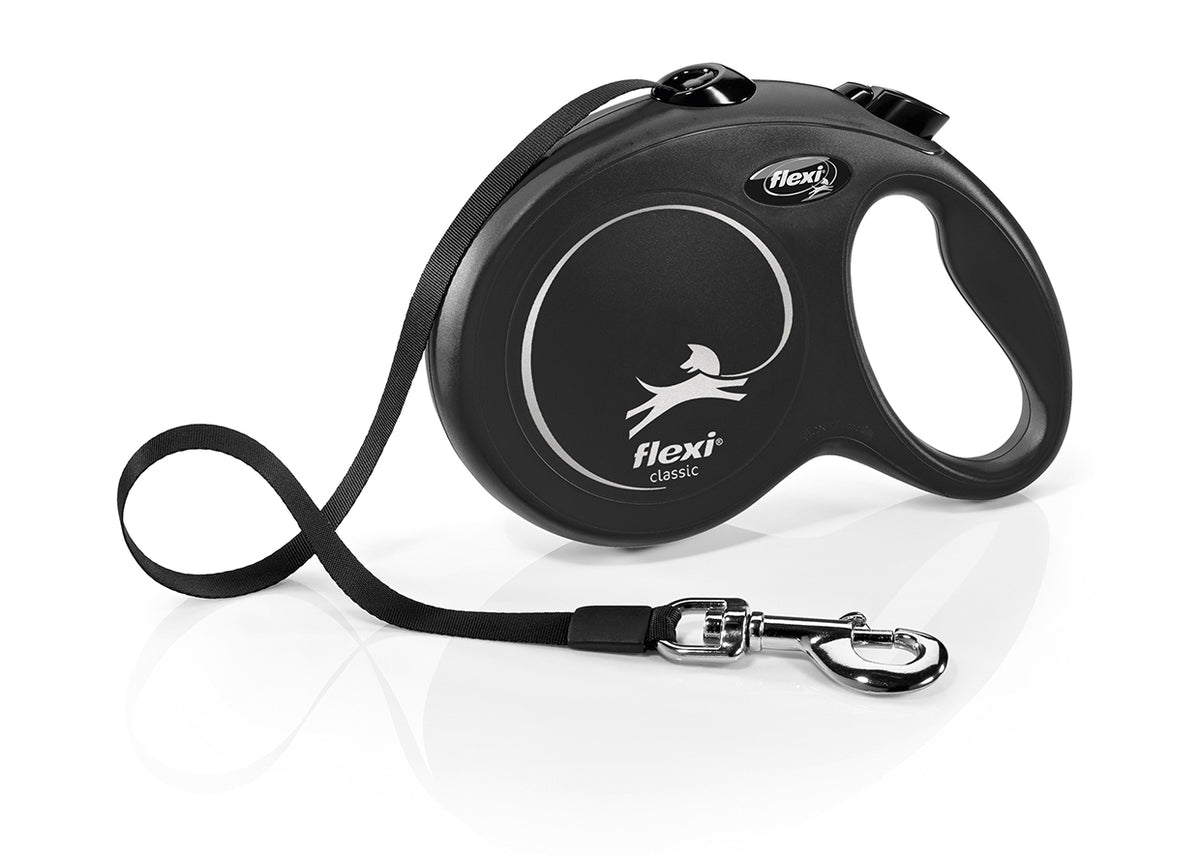 Flexi New Classic, correa extensible de cinta, L · 50kg · 5m · Negro