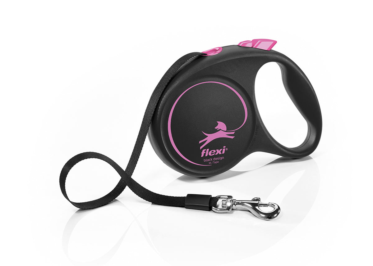 Flexi Black Design, correa extensible de cinta, M · 25kg · 5m · Rosado
