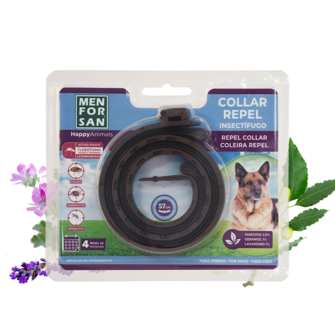Collar Anti-insectos para razas medianas y grandes con margosa, geraniol y lavandino