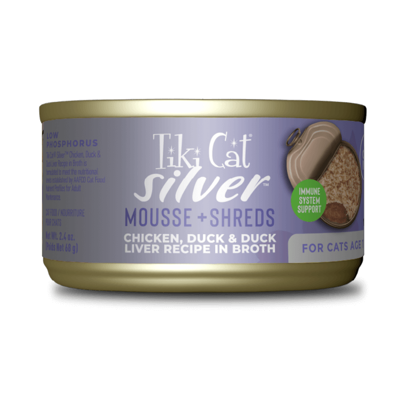 Tiki Cat | Silver Mousse & Shreds, pollo, pato e hígado de pato
