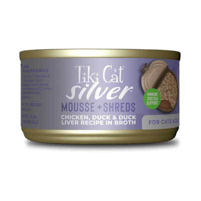 Tiki Cat | Silver Mousse & Shreds, pollo, pato e hígado de pato