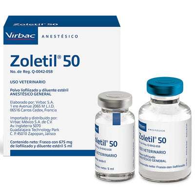 Virbac | Zoletil 50 anestésico general inyectable para perros y gatos (liofilizado + diluyente 5 ml) – Frasco liofilizado + diluyente 5 ml