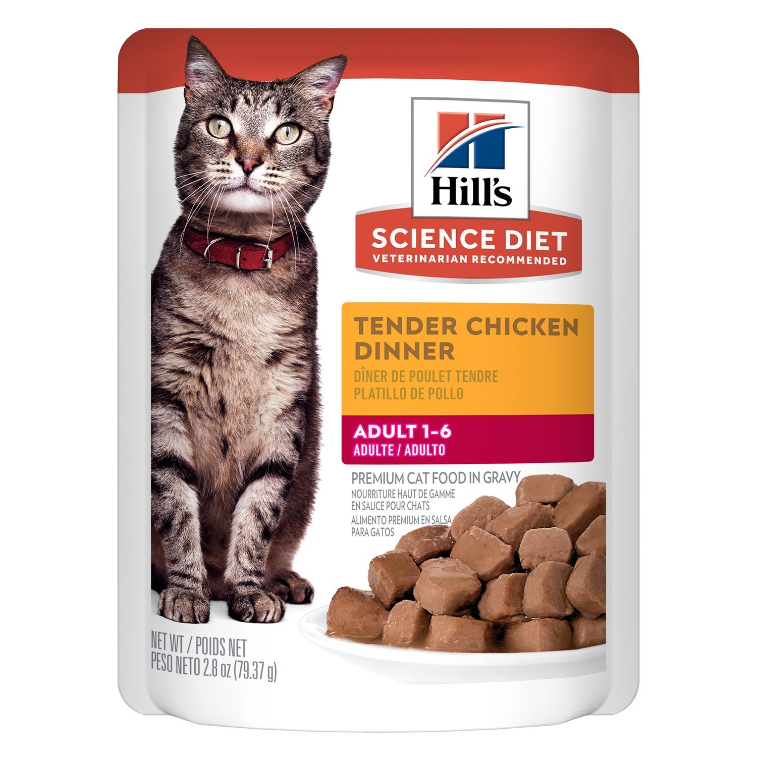 Hill's Science Diet | Alimento húmedo para gatos adultos Adult Tender Chicken Dinner (Pack de 6 sobres de 79.39g)