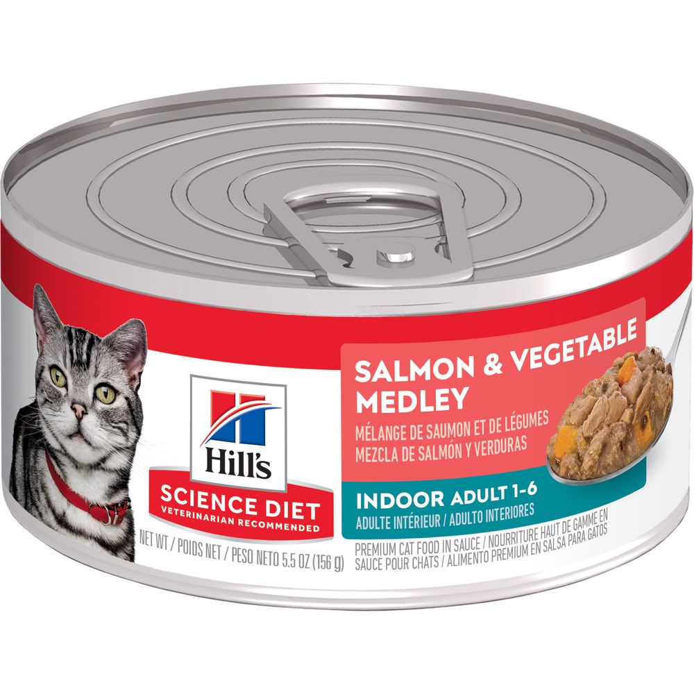 Hill's Science Diet | Alimento húmedo para gatos adultos Indoor. Receta de pescado de mar (Pack de 6 latas de 156 g)