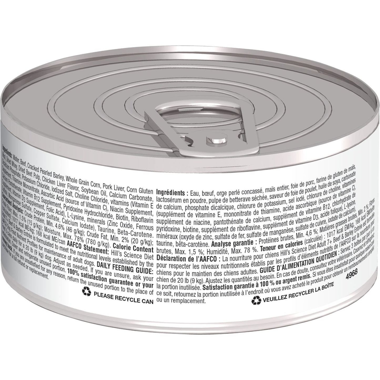 Hill's Science Diet | Alimento húmedo para perros maduros Adult 7+. Receta de carne de res y cebada (Pack de 6 latas de 369 g)