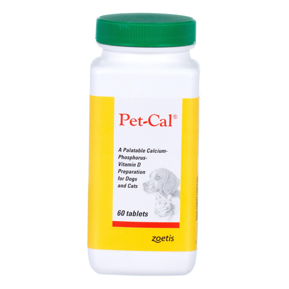 Pet-Cal de Zoetis, frasco oficial de 60 tabletas para perros y gatos