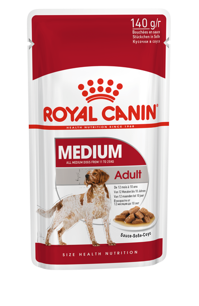 ROYAL CANIN | Alimento húmedo para perros adultos de razas medianas en salsa (Pack de 10 bolsitas de 140g)